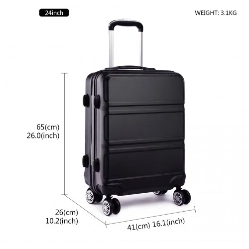 Kono ABS 24 Inch Sculpted Horizontal Design Suitcase - Black | Durable & Stylish Luggage for All Your Travels
