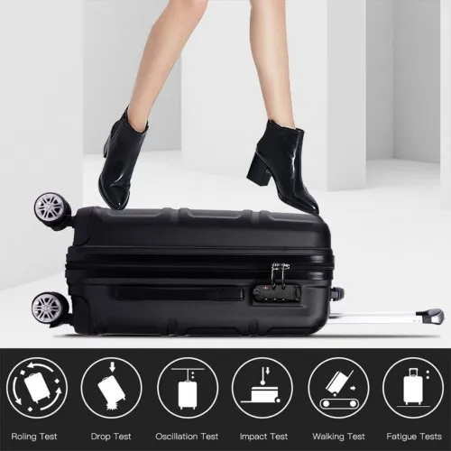 Kono ABS 24 Inch Sculpted Horizontal Design Suitcase - Black | Durable & Stylish Luggage for All Your Travels