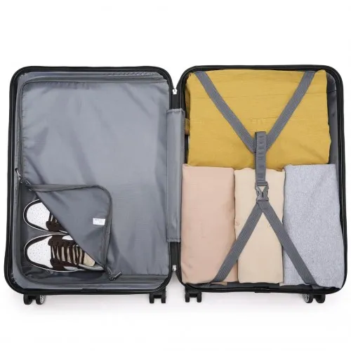 Kono ABS 24 Inch Sculpted Horizontal Design Suitcase - Black | Durable & Stylish Luggage for All Your Travels