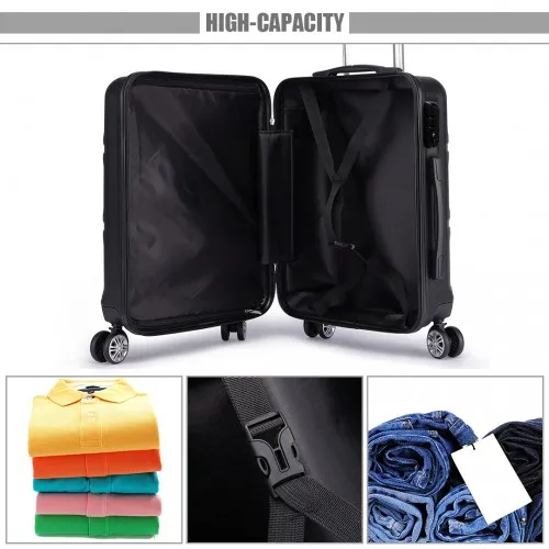 Kono ABS 24 Inch Sculpted Horizontal Design Suitcase - Black | Durable & Stylish Luggage for All Your Travels