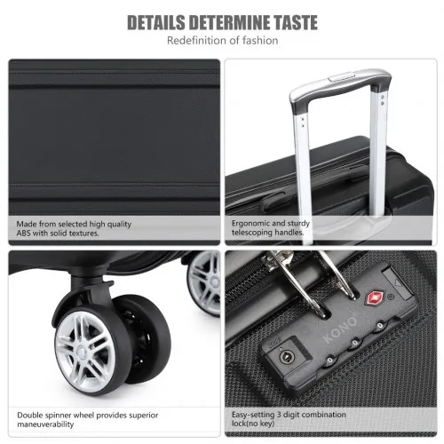 Kono ABS 24 Inch Sculpted Horizontal Design Suitcase - Black | Durable & Stylish Luggage for All Your Travels
