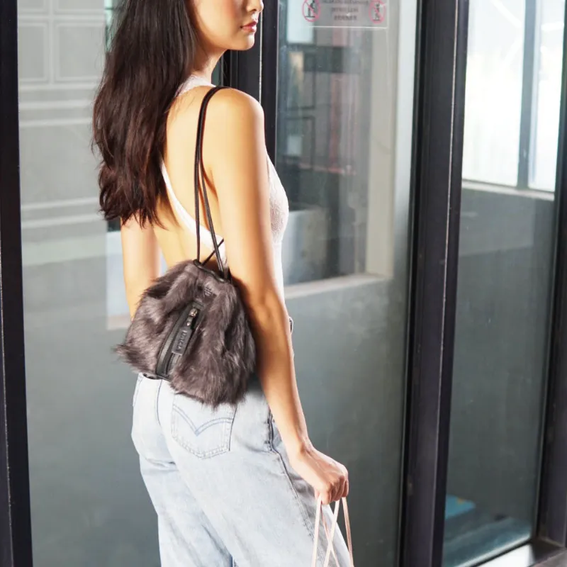 Leah Mini Faux Fur Backpack in grey