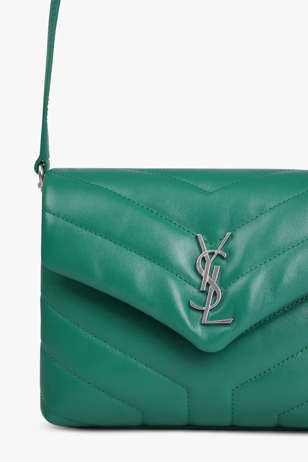 LOULOU TOY FLAP BAG ADJUSTABLE STRAP | GREEN FIELD/SILVER