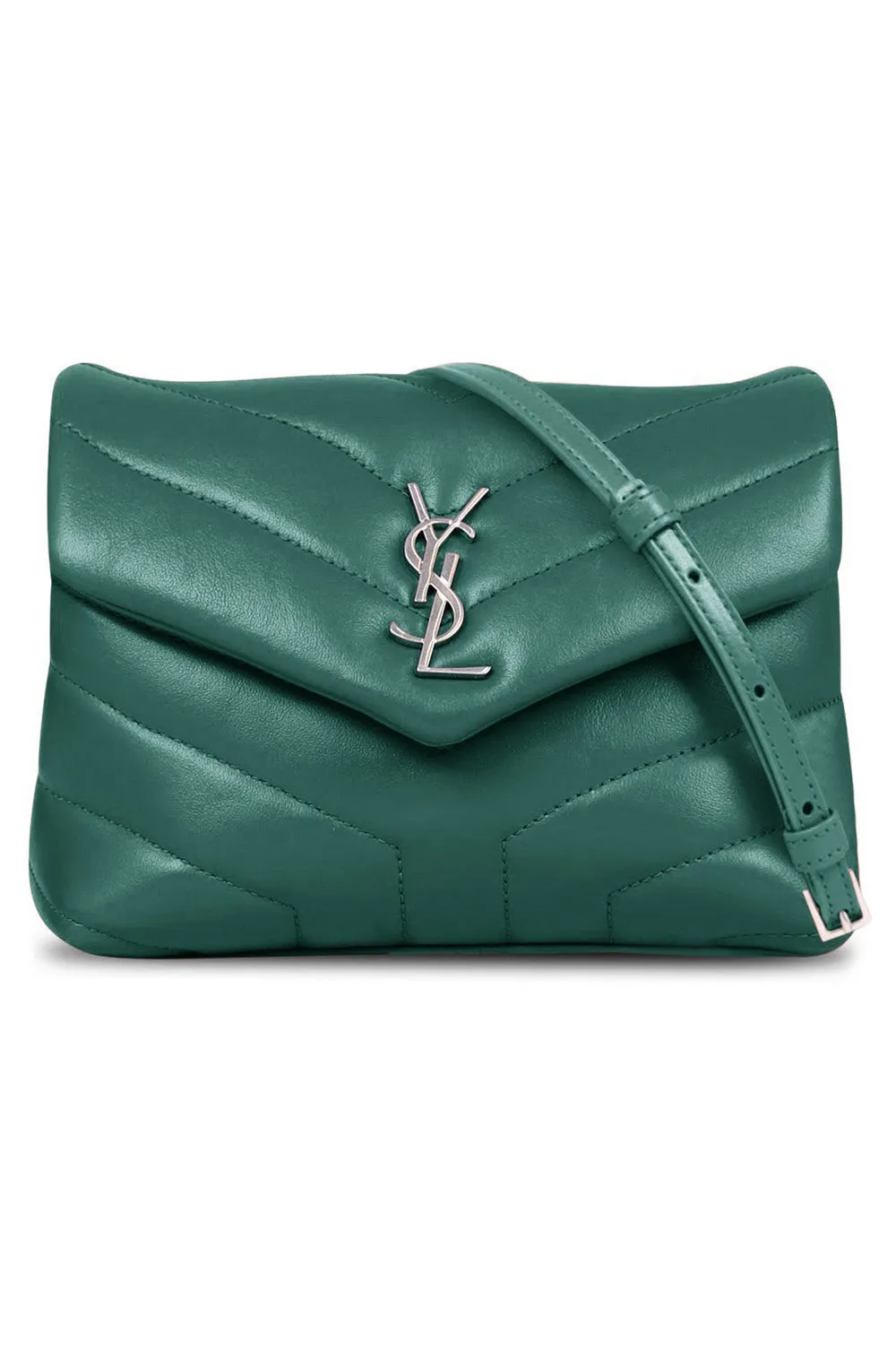 LOULOU TOY FLAP BAG ADJUSTABLE STRAP | GREEN FIELD/SILVER