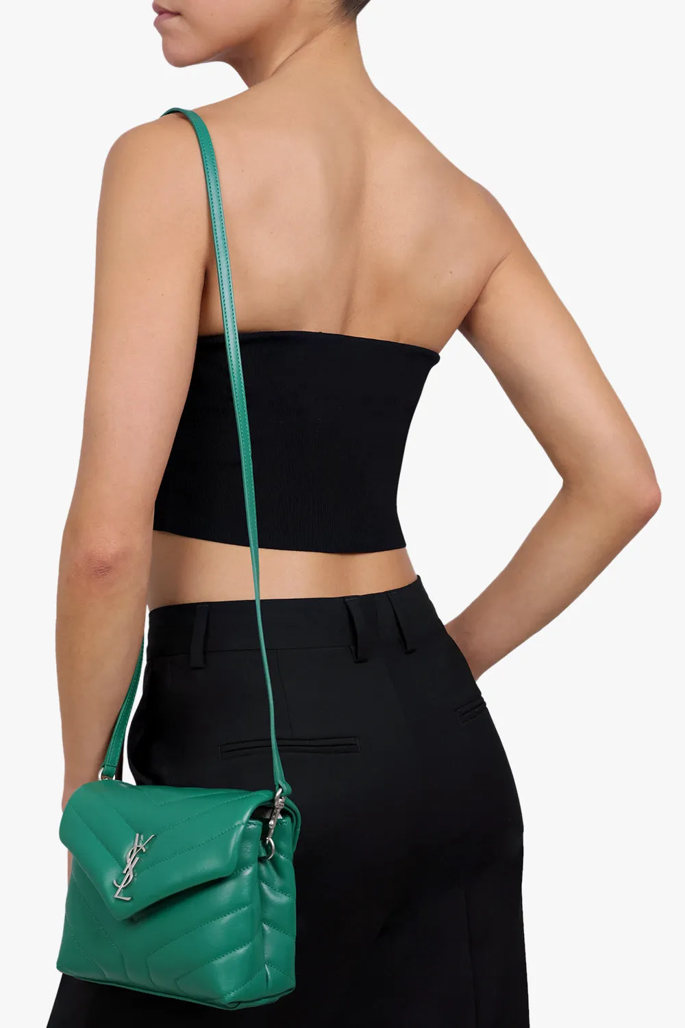 LOULOU TOY FLAP BAG ADJUSTABLE STRAP | GREEN FIELD/SILVER