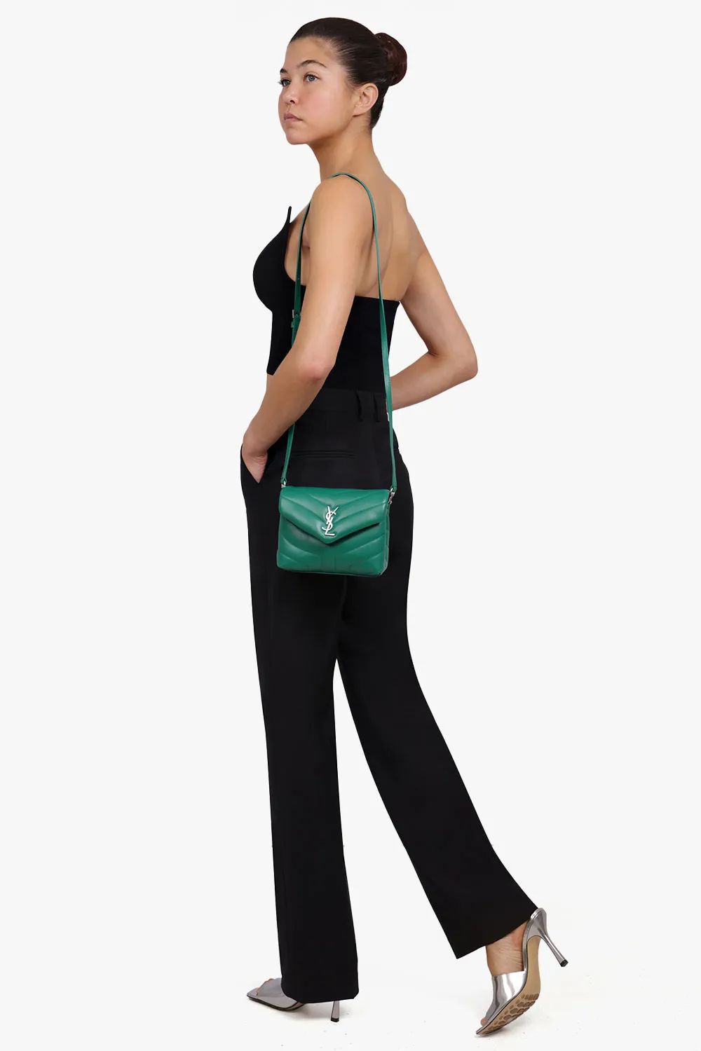 LOULOU TOY FLAP BAG ADJUSTABLE STRAP | GREEN FIELD/SILVER
