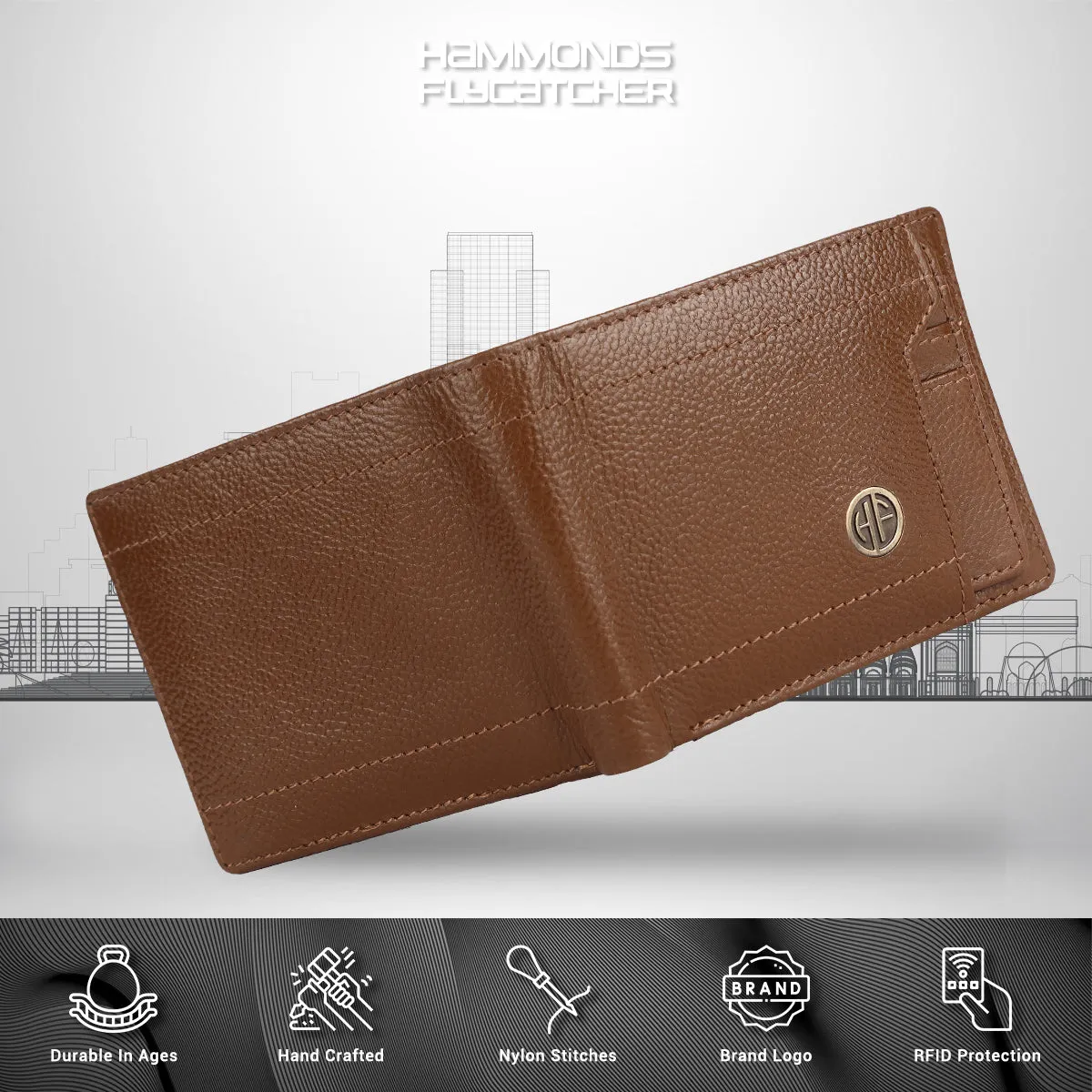 Men's Bifold Branded Wallet - Genuine Leather Money Purse with RFID Protected, 6 ATM Card Holders and More