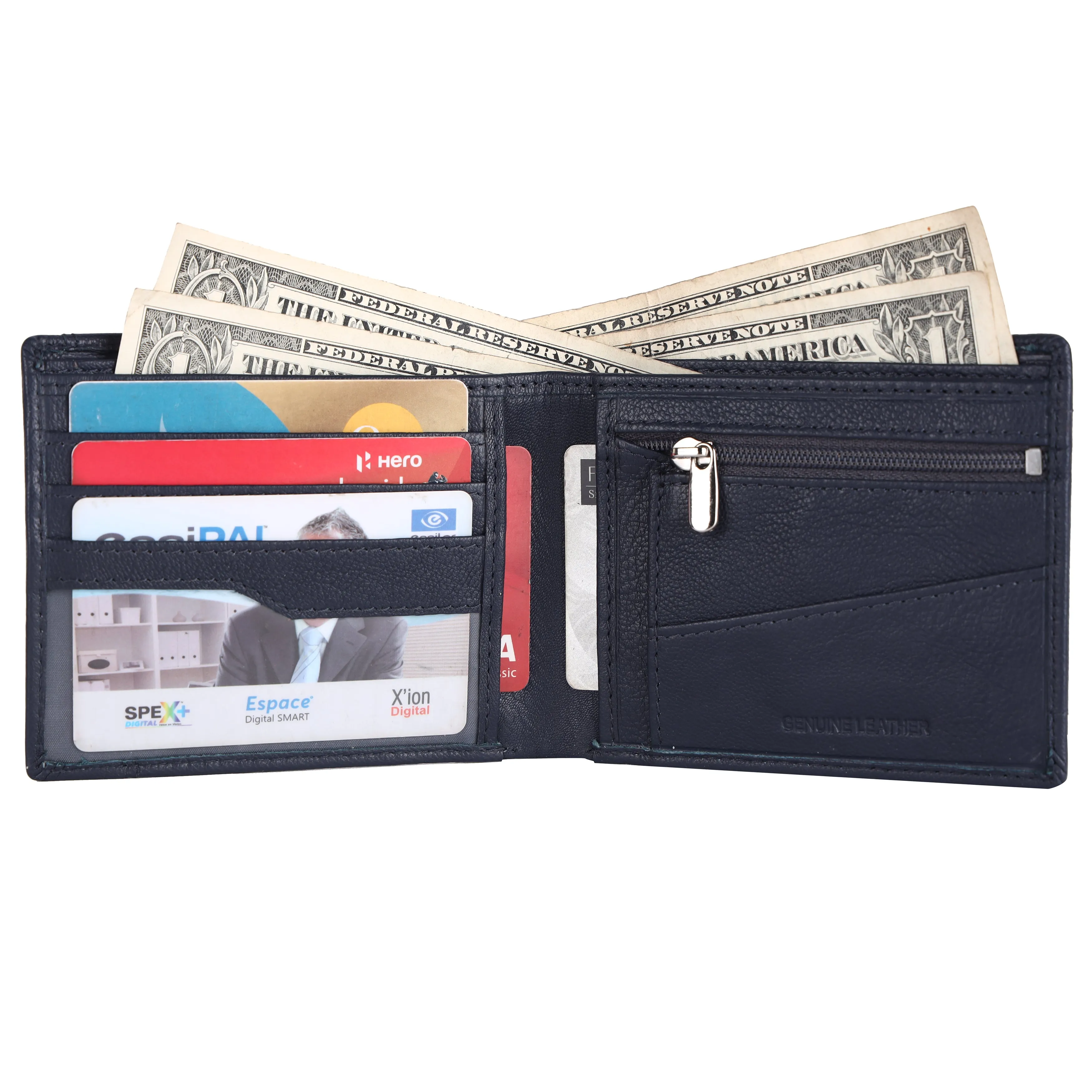 Men's Bifold Branded Wallet - Genuine Leather Money Purse with RFID Protected, 6 ATM Card Holders and More