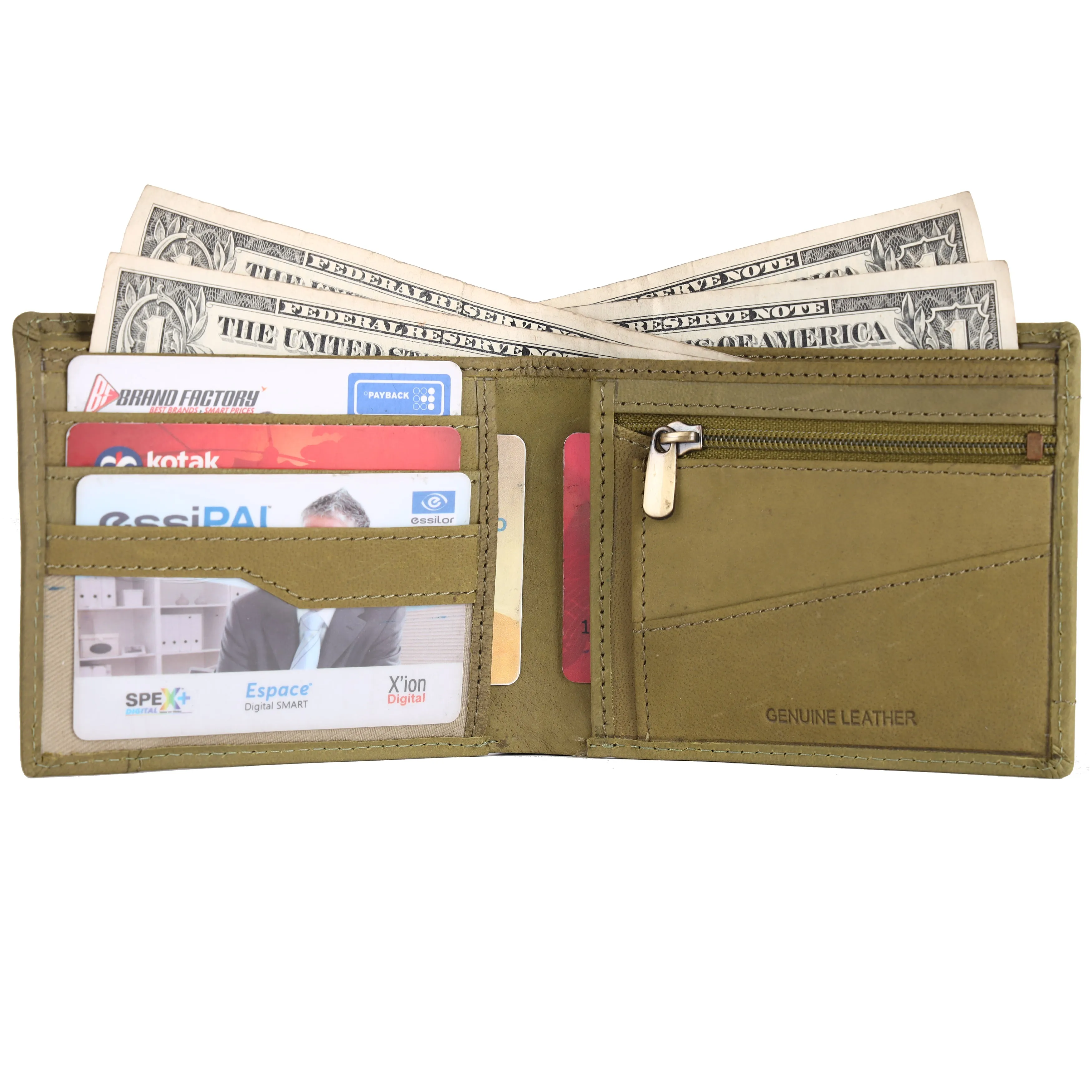 Men's Bifold Branded Wallet - Genuine Leather Money Purse with RFID Protected, 6 ATM Card Holders and More