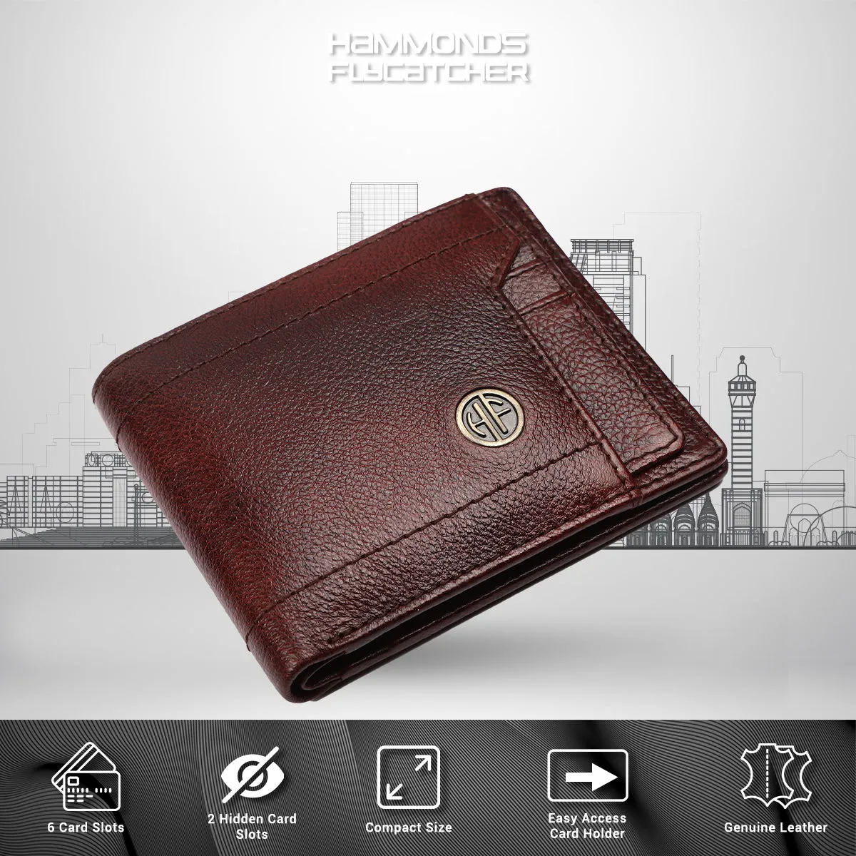 Men's Bifold Branded Wallet - Genuine Leather Money Purse with RFID Protected, 6 ATM Card Holders and More