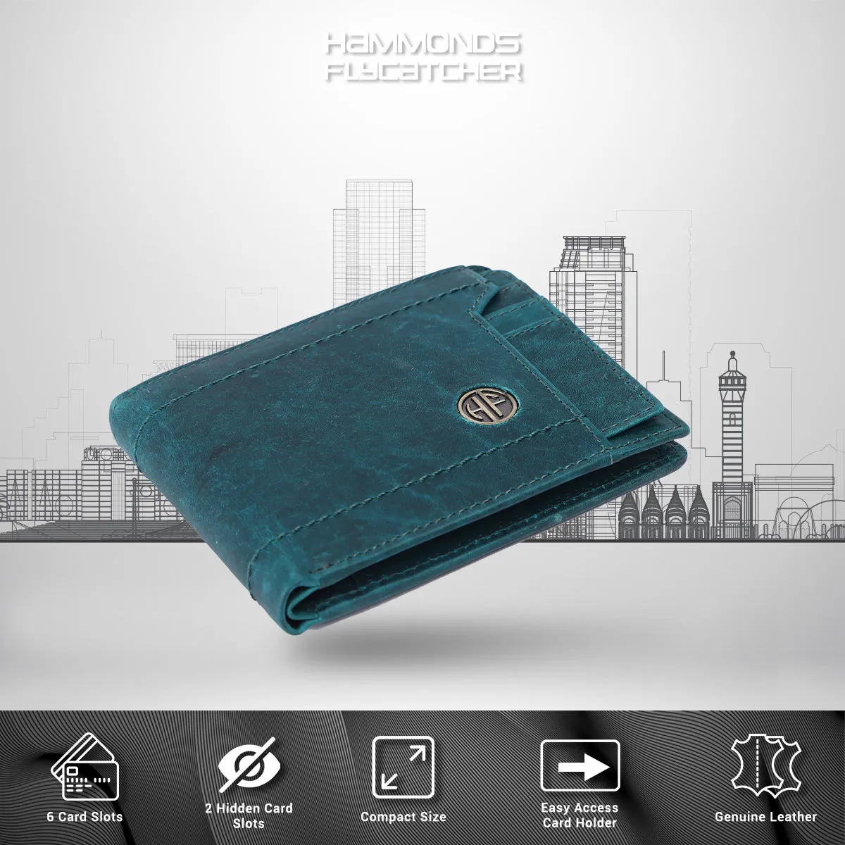 Men's Bifold Branded Wallet - Genuine Leather Money Purse with RFID Protected, 6 ATM Card Holders and More