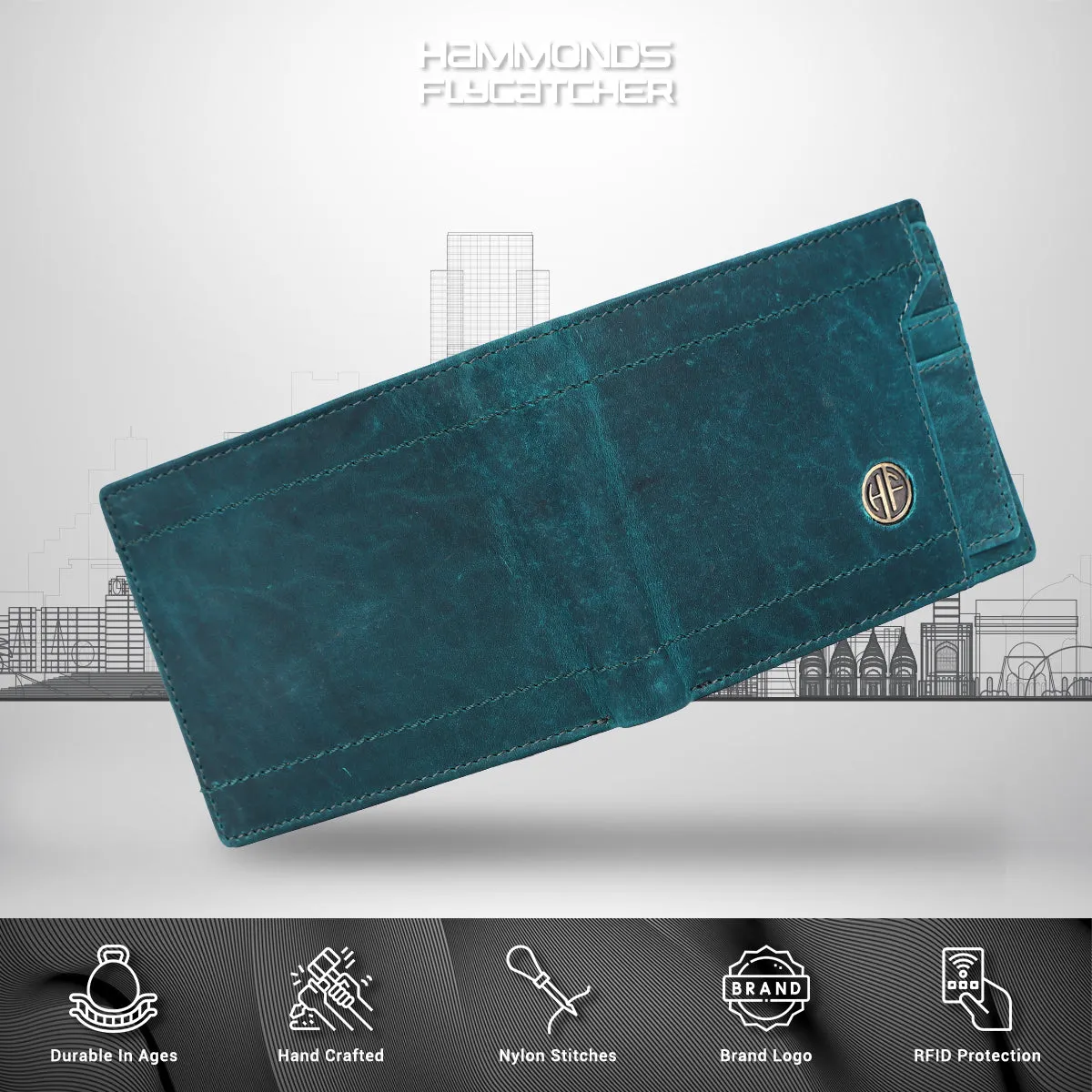 Men's Bifold Branded Wallet - Genuine Leather Money Purse with RFID Protected, 6 ATM Card Holders and More