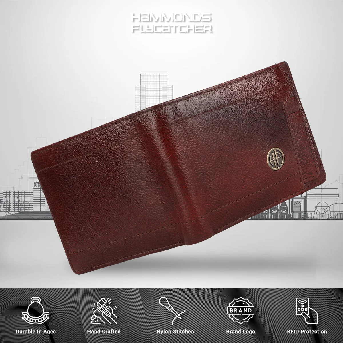 Men's Bifold Branded Wallet - Genuine Leather Money Purse with RFID Protected, 6 ATM Card Holders and More