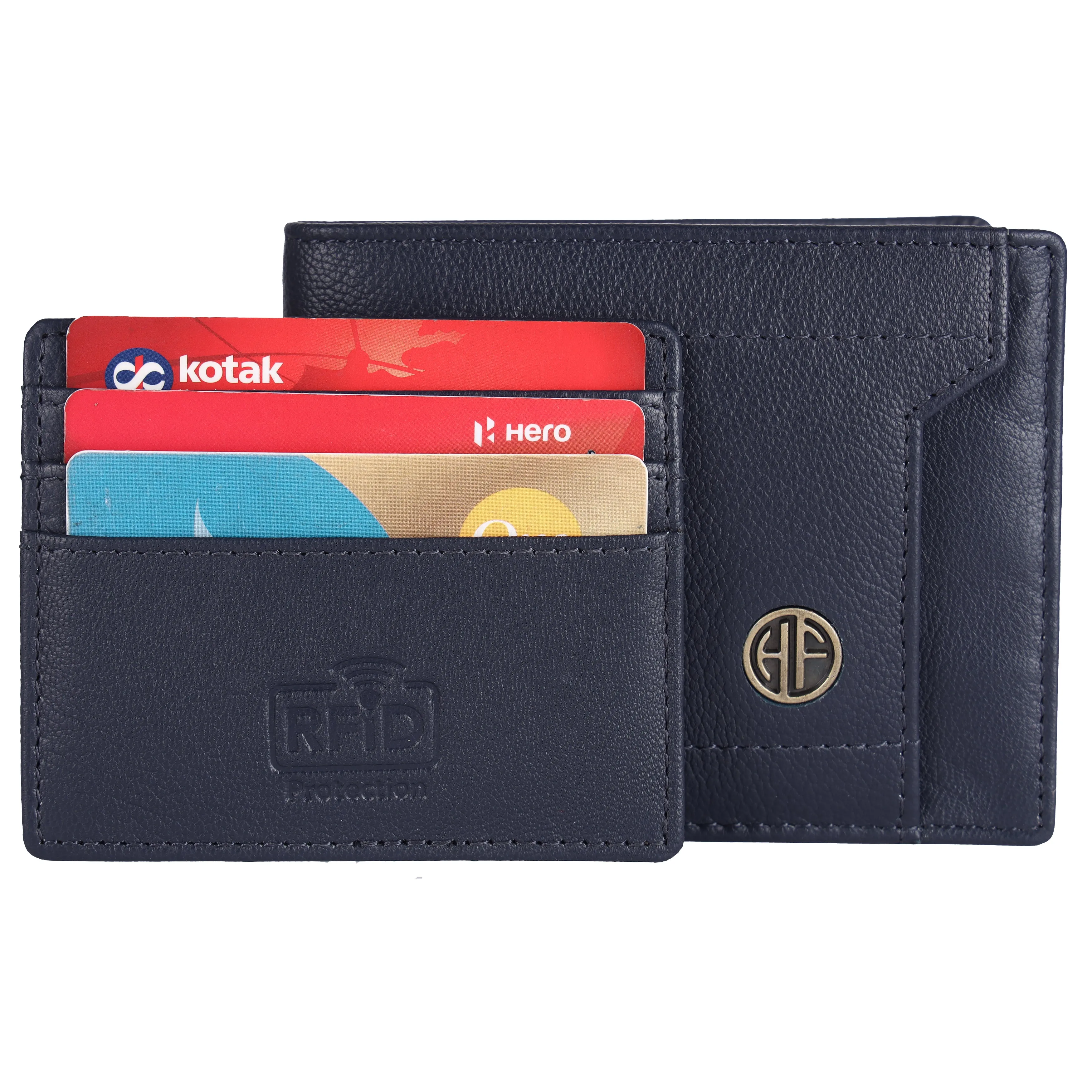 Men's Bifold Branded Wallet - Genuine Leather Money Purse with RFID Protected, 6 ATM Card Holders and More