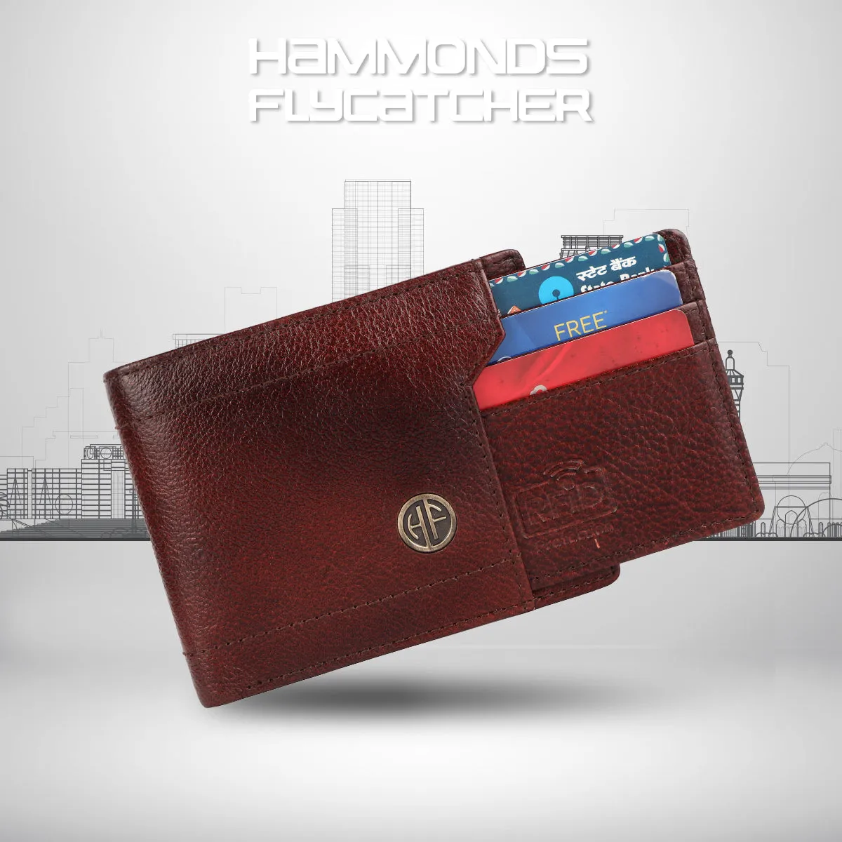 Men's Bifold Branded Wallet - Genuine Leather Money Purse with RFID Protected, 6 ATM Card Holders and More