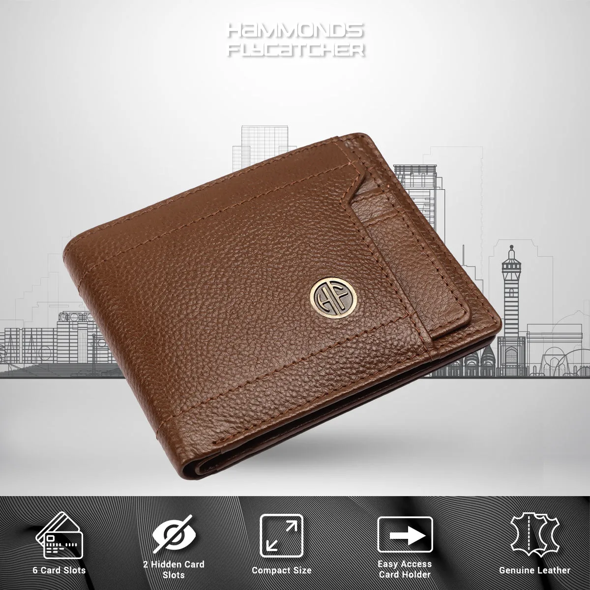 Men's Bifold Branded Wallet - Genuine Leather Money Purse with RFID Protected, 6 ATM Card Holders and More