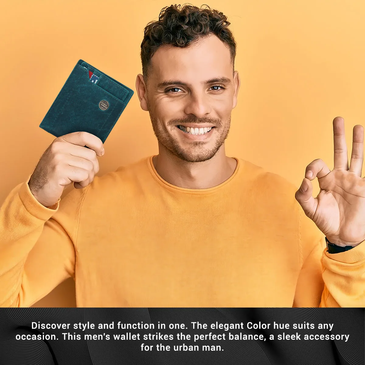 Men's Bifold Branded Wallet - Genuine Leather Money Purse with RFID Protected, 6 ATM Card Holders and More