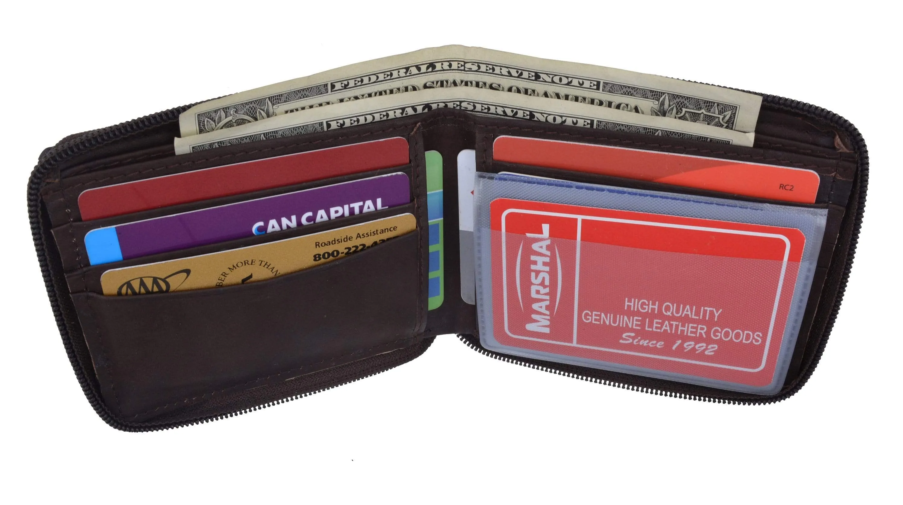 Mens Leather Wallet Pockets Money Purse Credit Card Clutch Bifold Zipper 1456 CF