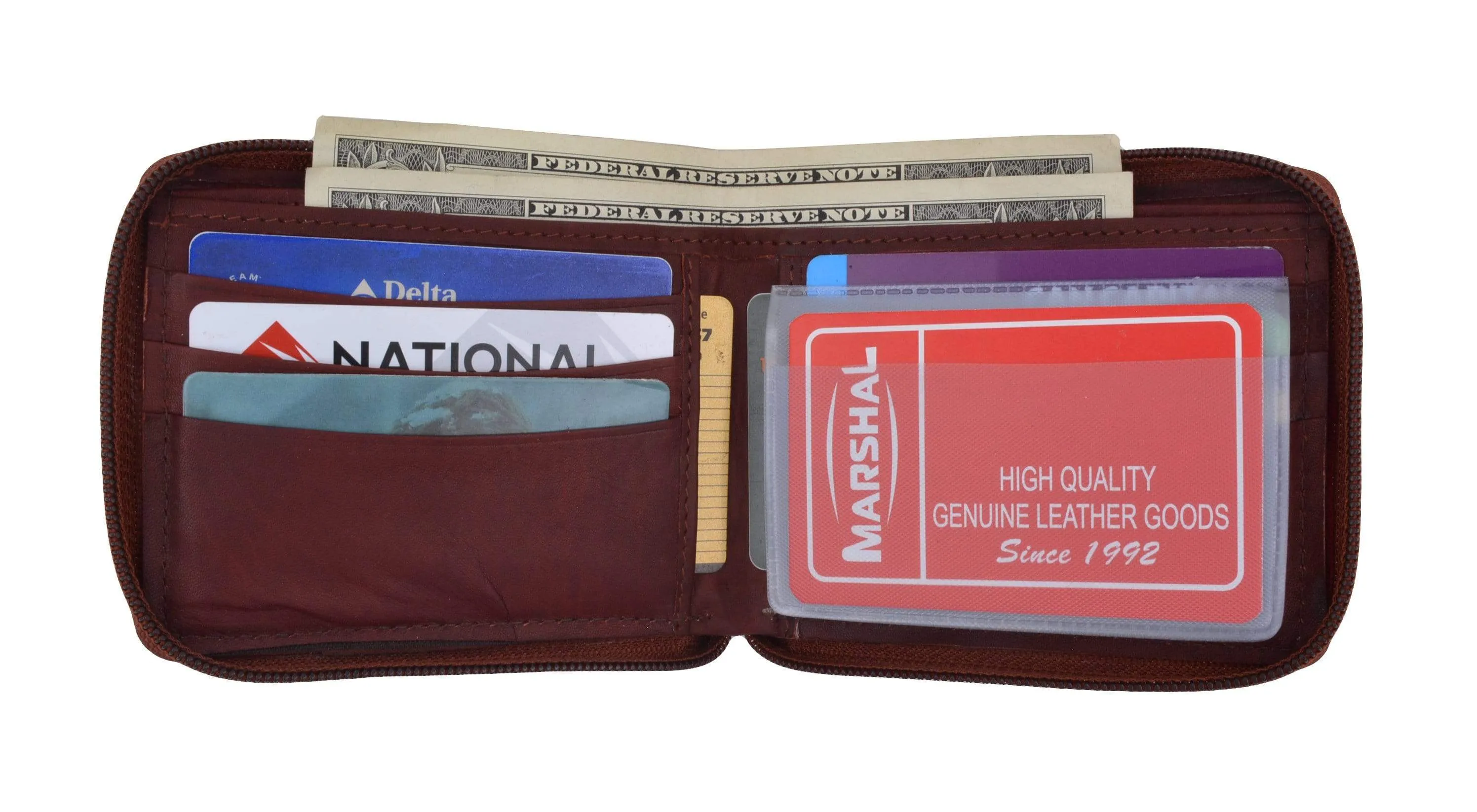 Mens Leather Wallet Pockets Money Purse Credit Card Clutch Bifold Zipper 1456 CF