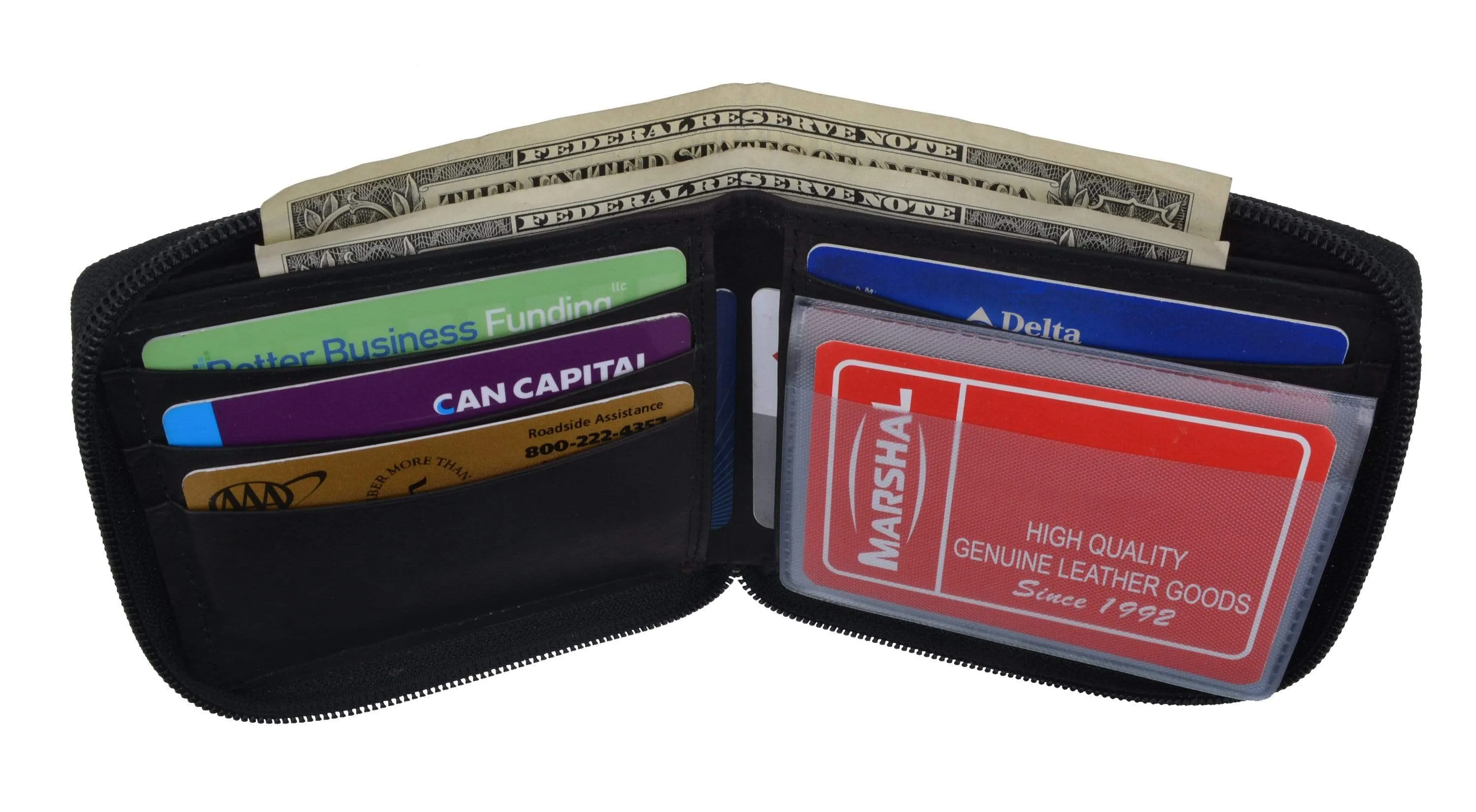 Mens Leather Wallet Pockets Money Purse Credit Card Clutch Bifold Zipper 1456 CF