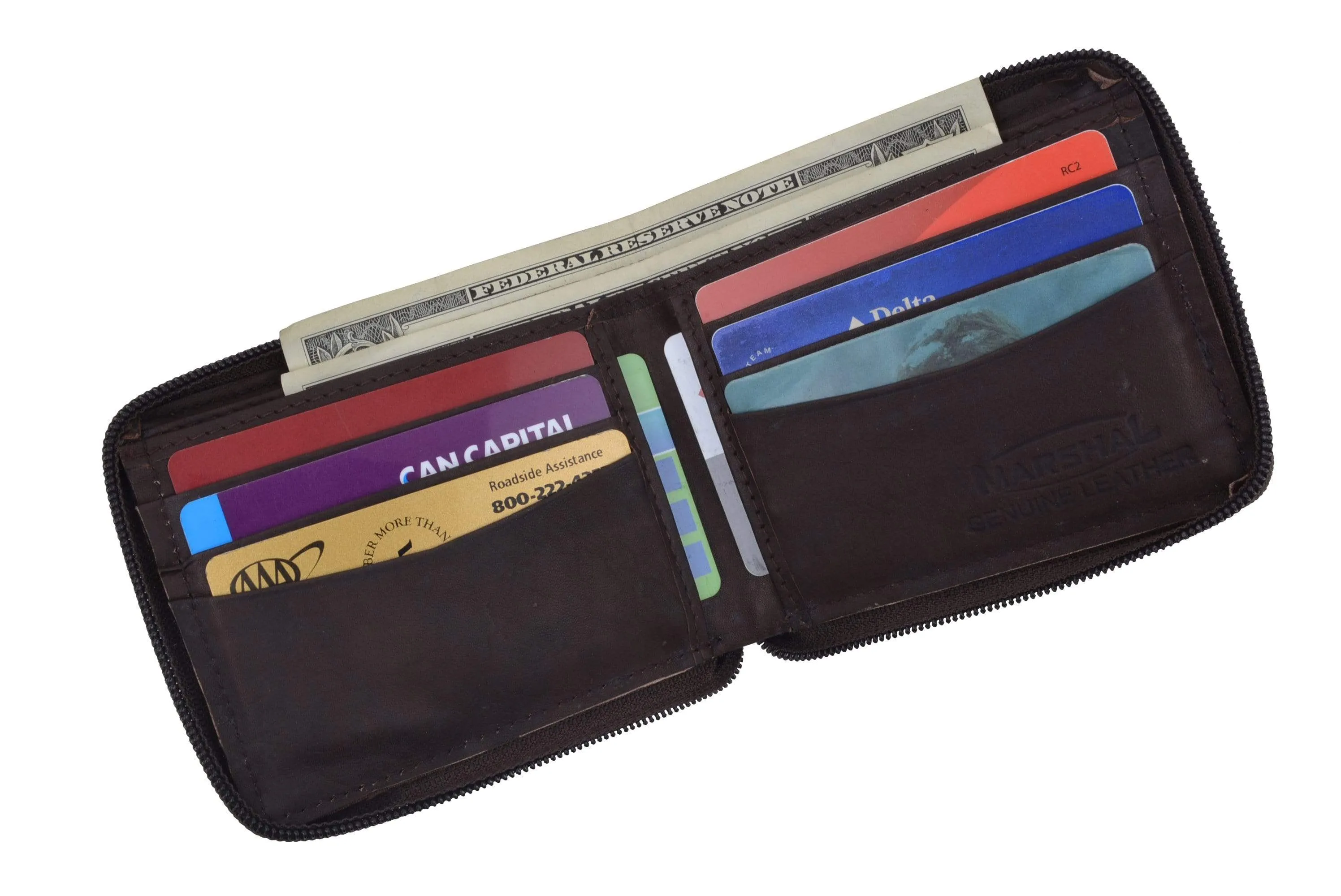 Mens Leather Wallet Pockets Money Purse Credit Card Clutch Bifold Zipper 1456 CF