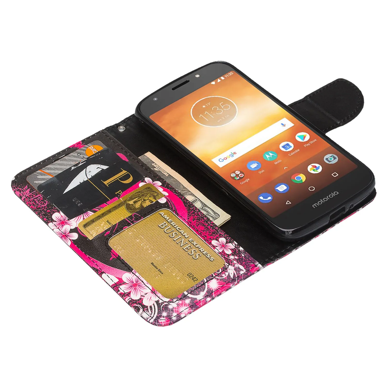 Motorola Moto G6 Play Case, G6 Forge, Wrist Strap Pu Leather Wallet Case [Kickstand] with ID & Credit Card Slots - Heart Butterflies