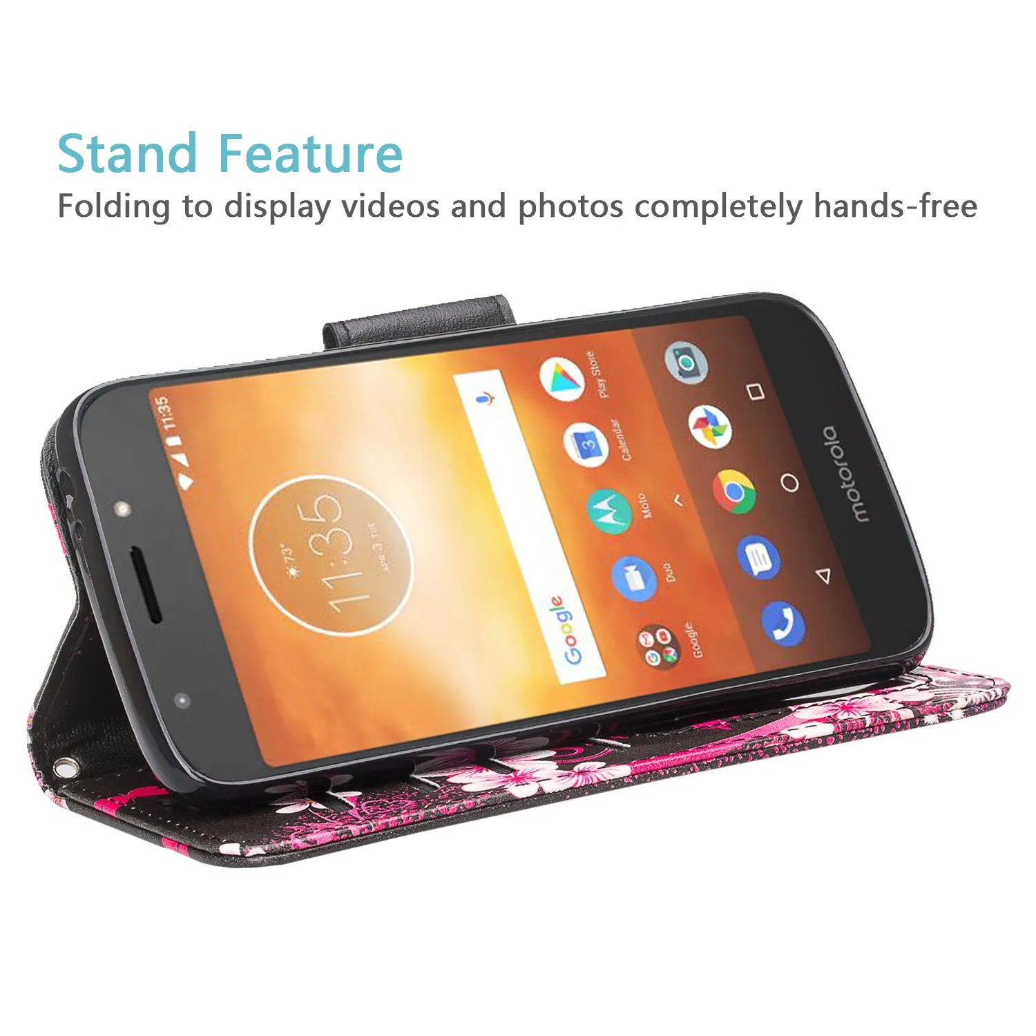 Motorola Moto G6 Play Case, G6 Forge, Wrist Strap Pu Leather Wallet Case [Kickstand] with ID & Credit Card Slots - Heart Butterflies