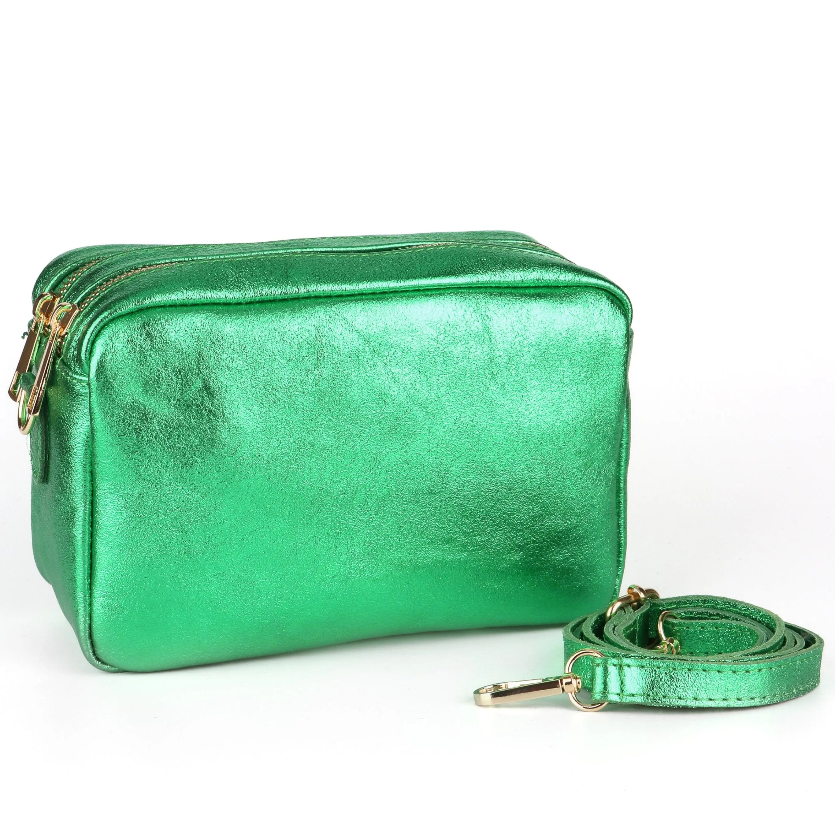 Naomi - Italian Leather Crossbody Bag - Green, Metallic