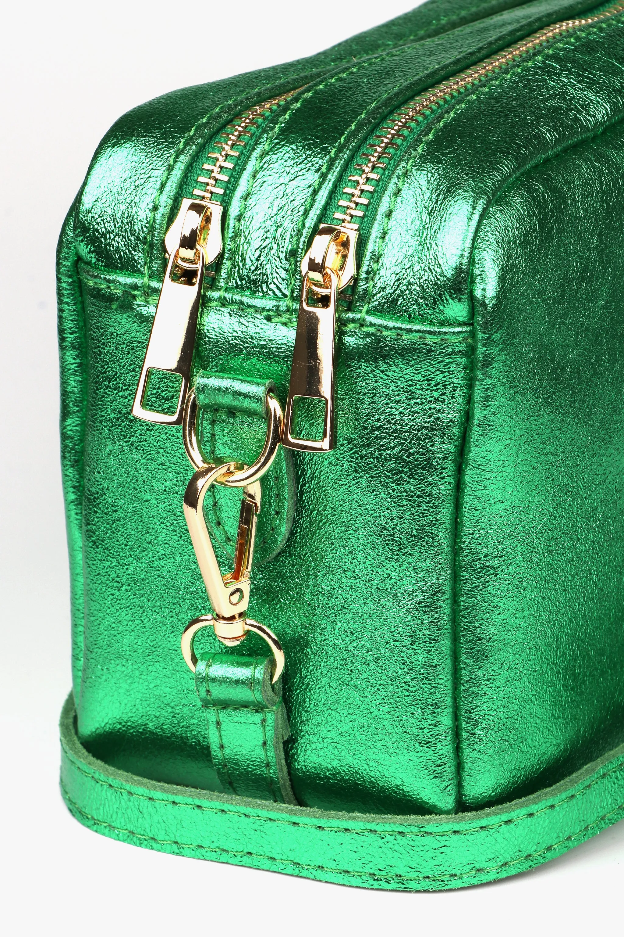 Naomi - Italian Leather Crossbody Bag - Green, Metallic