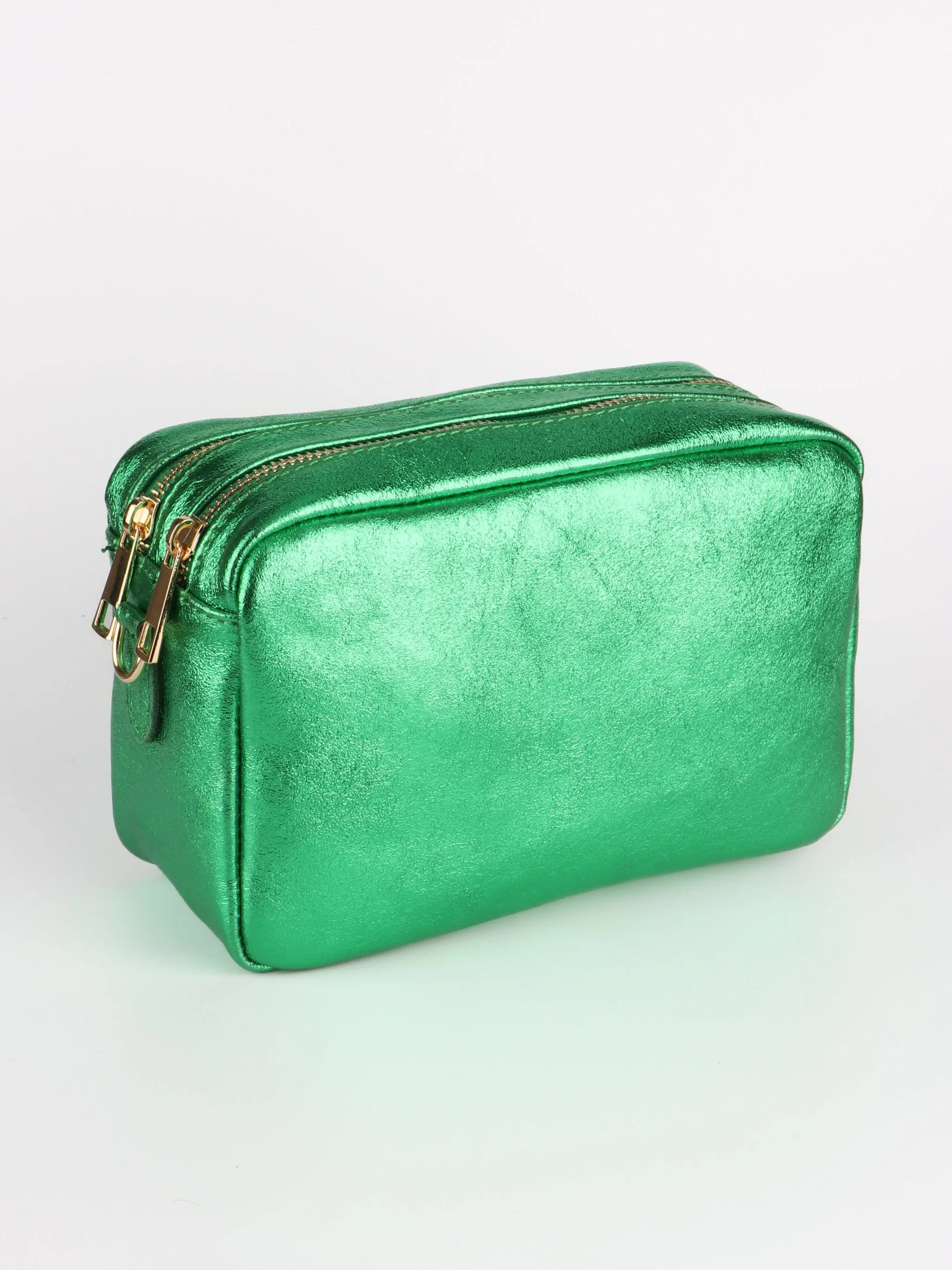 Naomi - Italian Leather Crossbody Bag - Green, Metallic