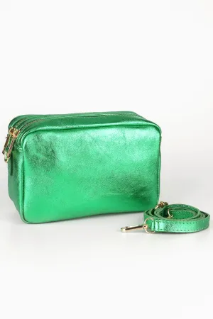 Naomi - Italian Leather Crossbody Bag - Green, Metallic