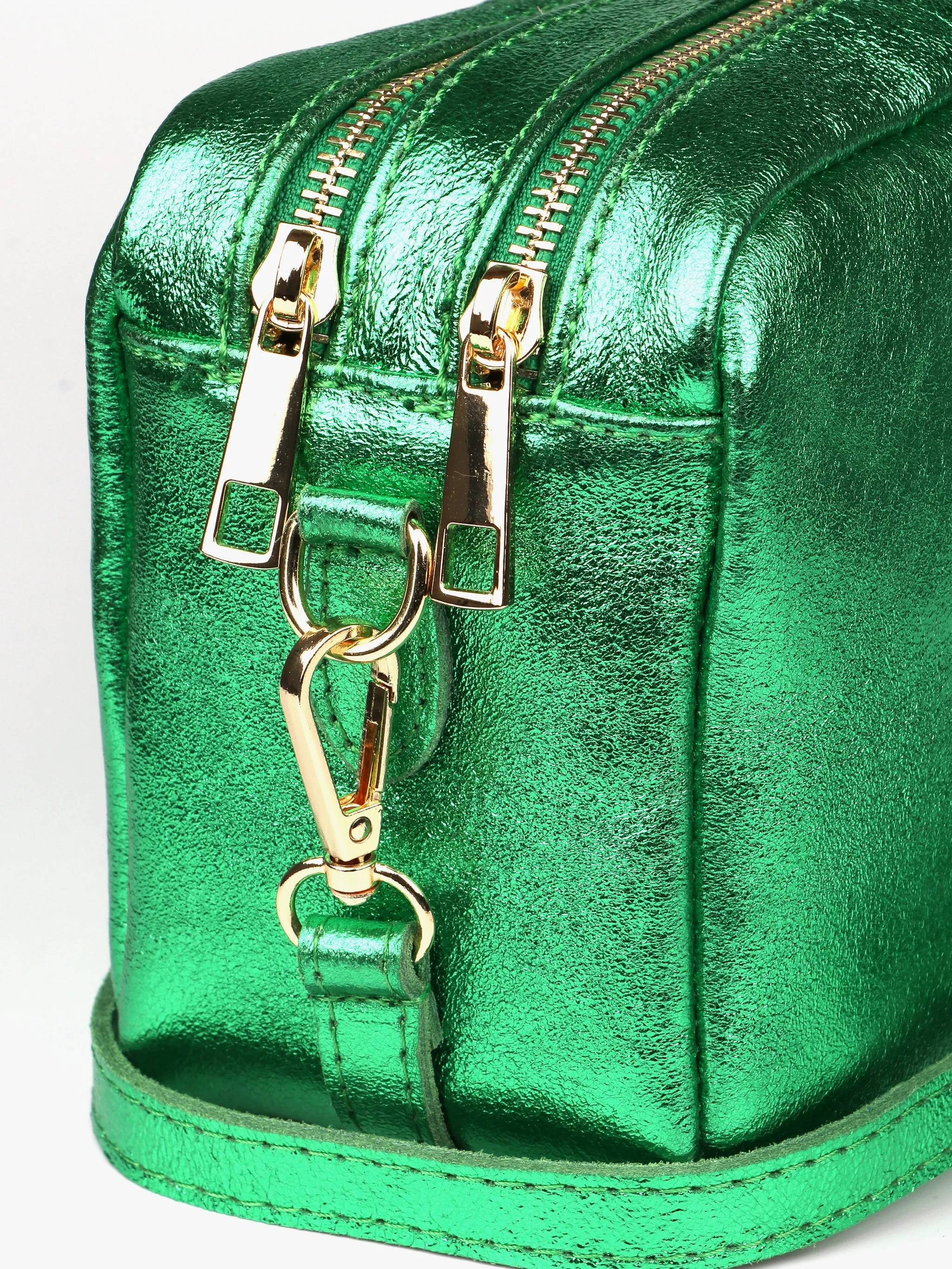 Naomi - Italian Leather Crossbody Bag - Green, Metallic