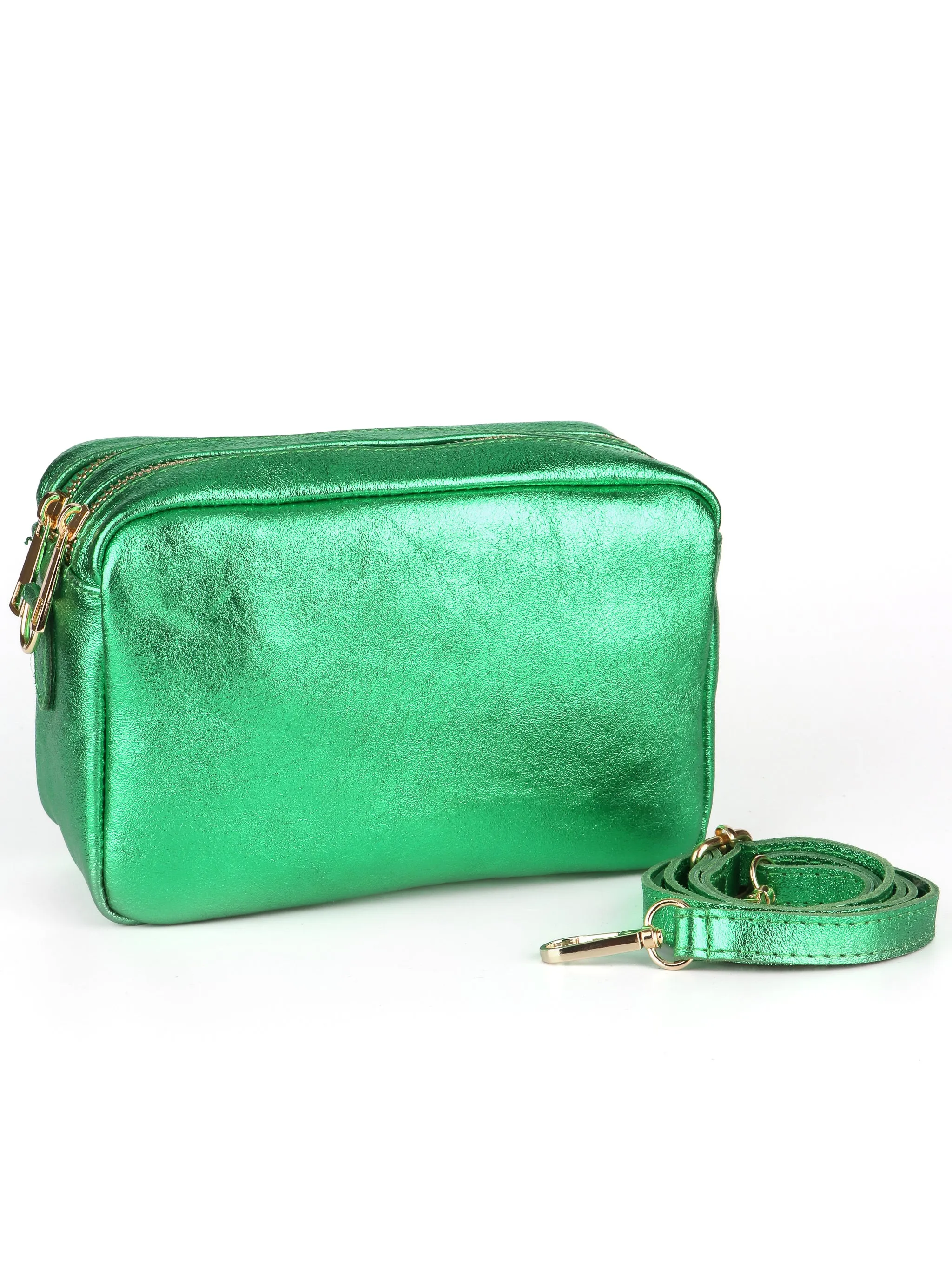 Naomi - Italian Leather Crossbody Bag - Green, Metallic
