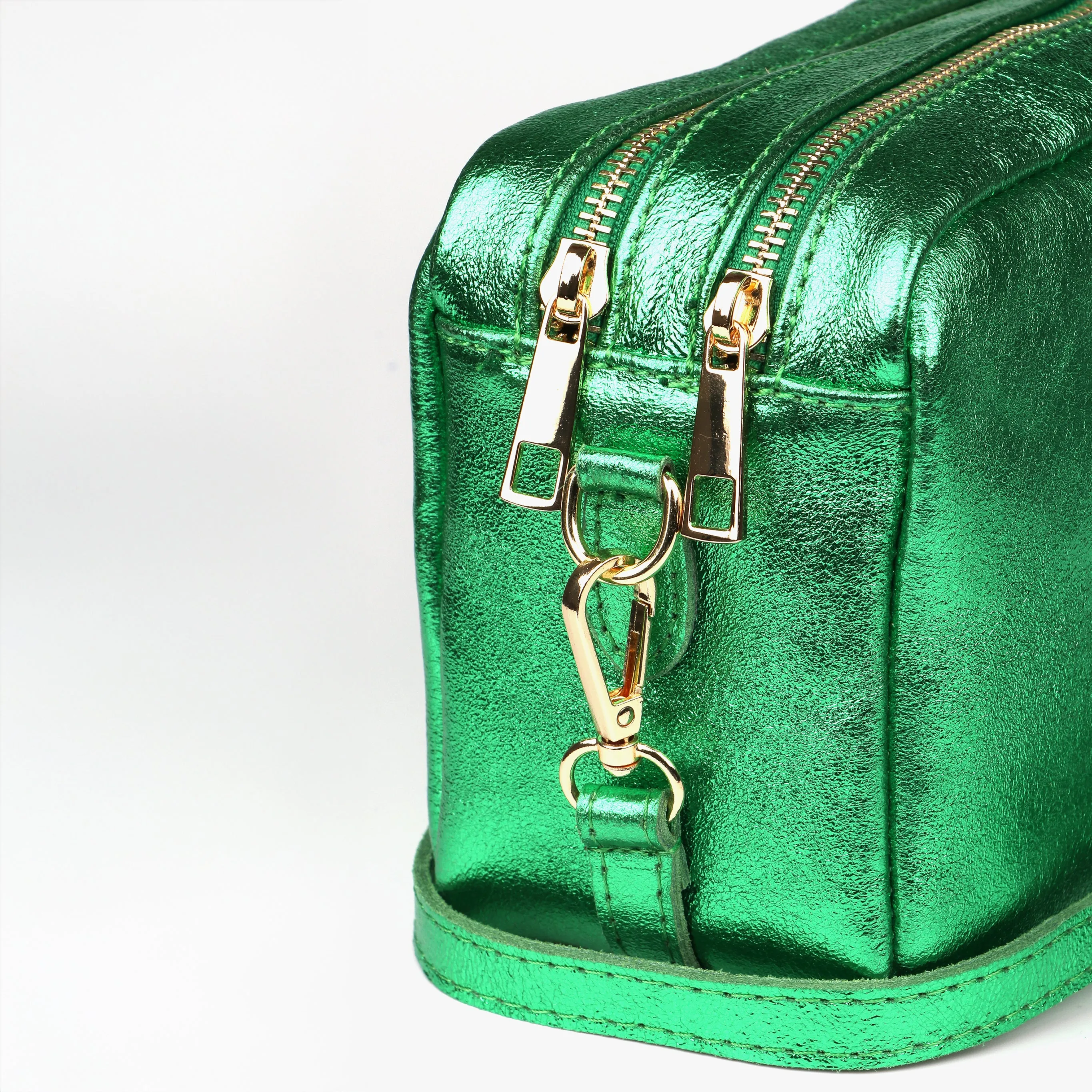 Naomi - Italian Leather Crossbody Bag - Green, Metallic