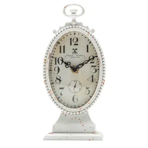 NIKKY HOME Vintage Table Clock, Battery Operated Rustic Distressed Style, Shabby Chic Home Décor for Fireplace Mantel, Shelf, Desktop, Countertop - White