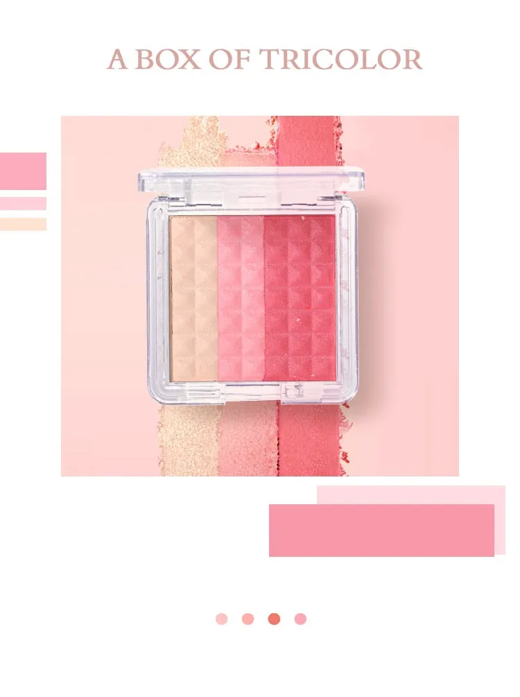 NOVO Vitality Light Feather Tricolor Gradient Blush Palette No Irritation Blusher Palette Waterproof Face Cheek Blush