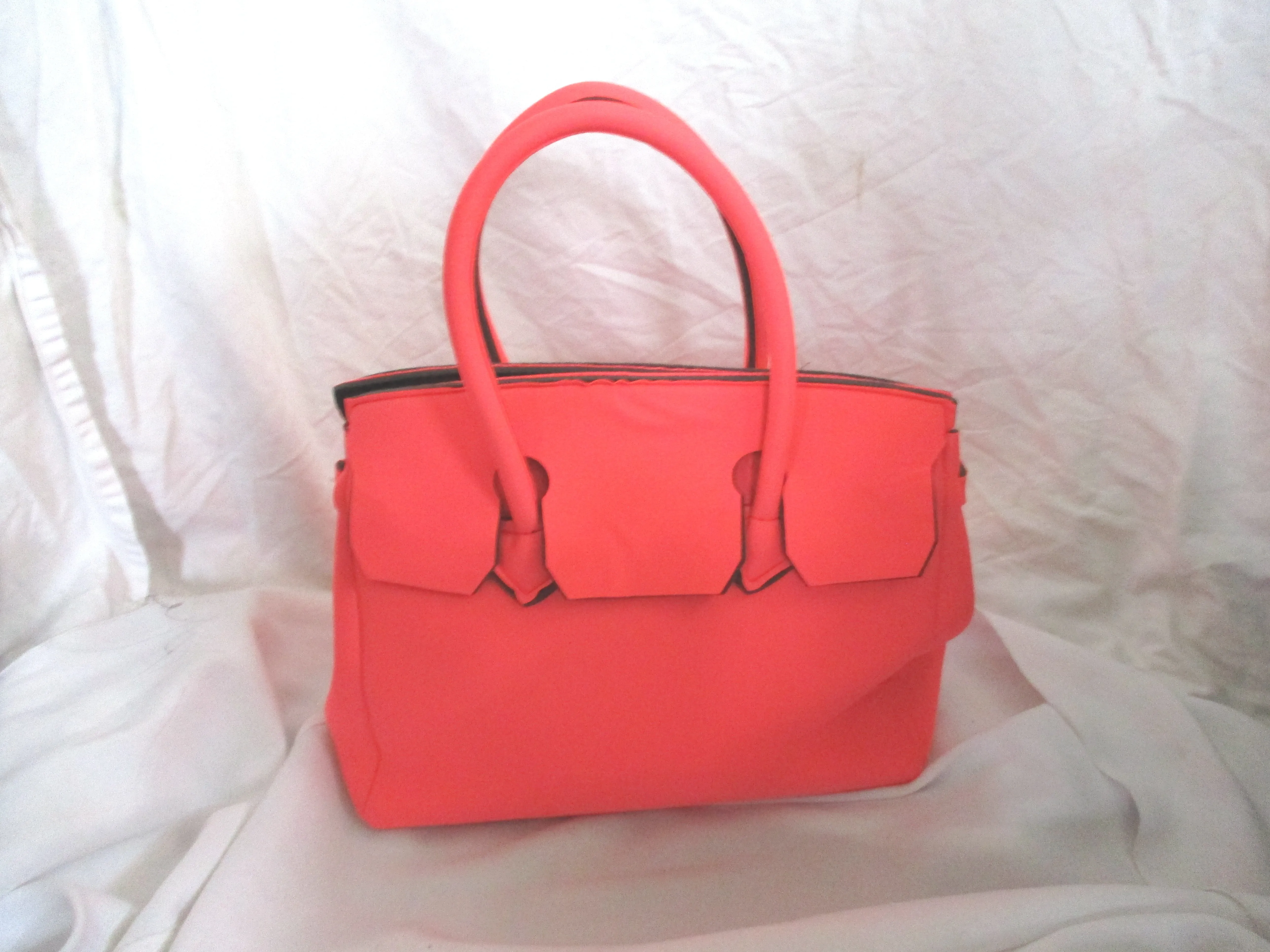 NWT NEW SAVE MY BAG ITALY CORAL PINK ORANGE Tote Bag Purse NEON