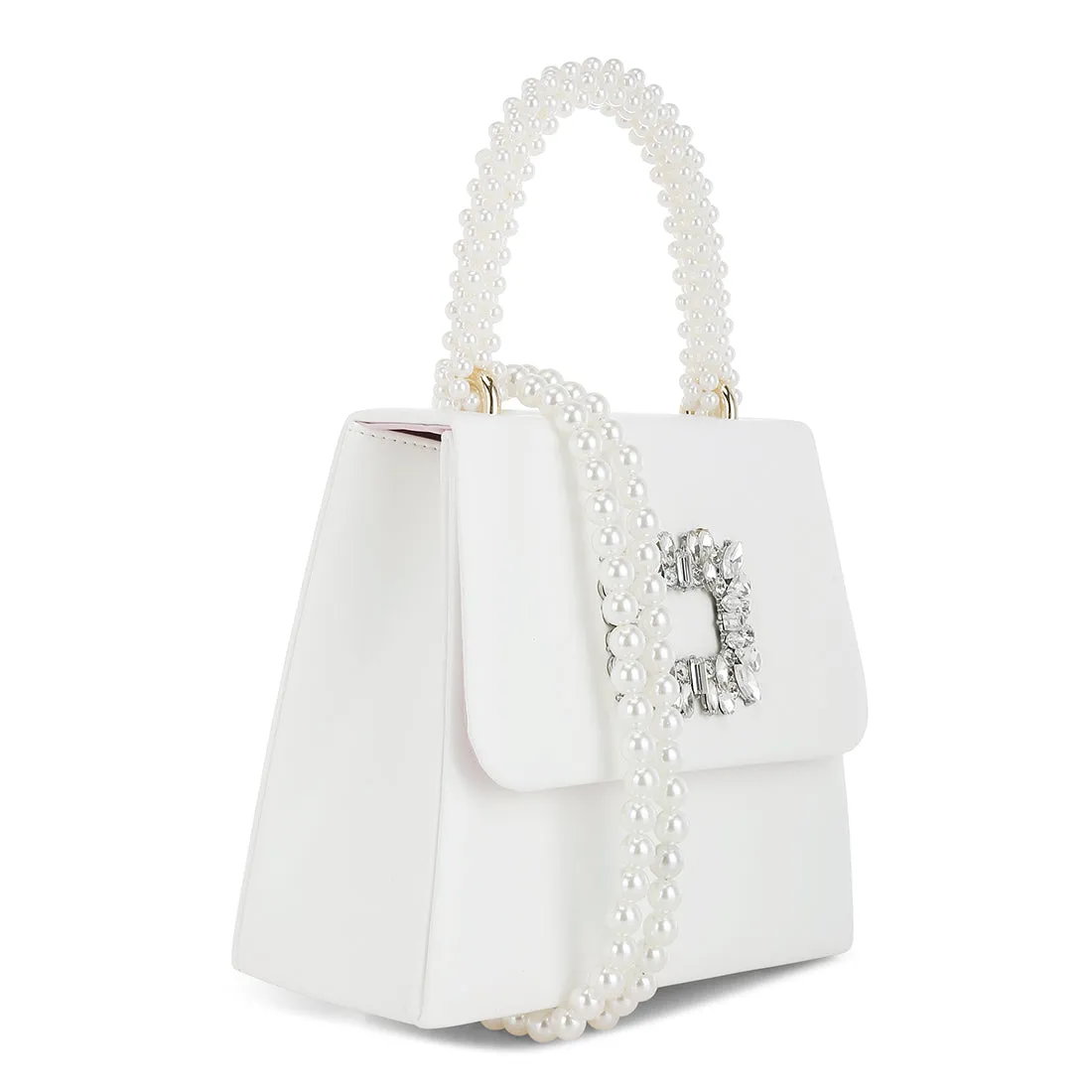 Pearl Top-Handle Diamante Brooch Bag
