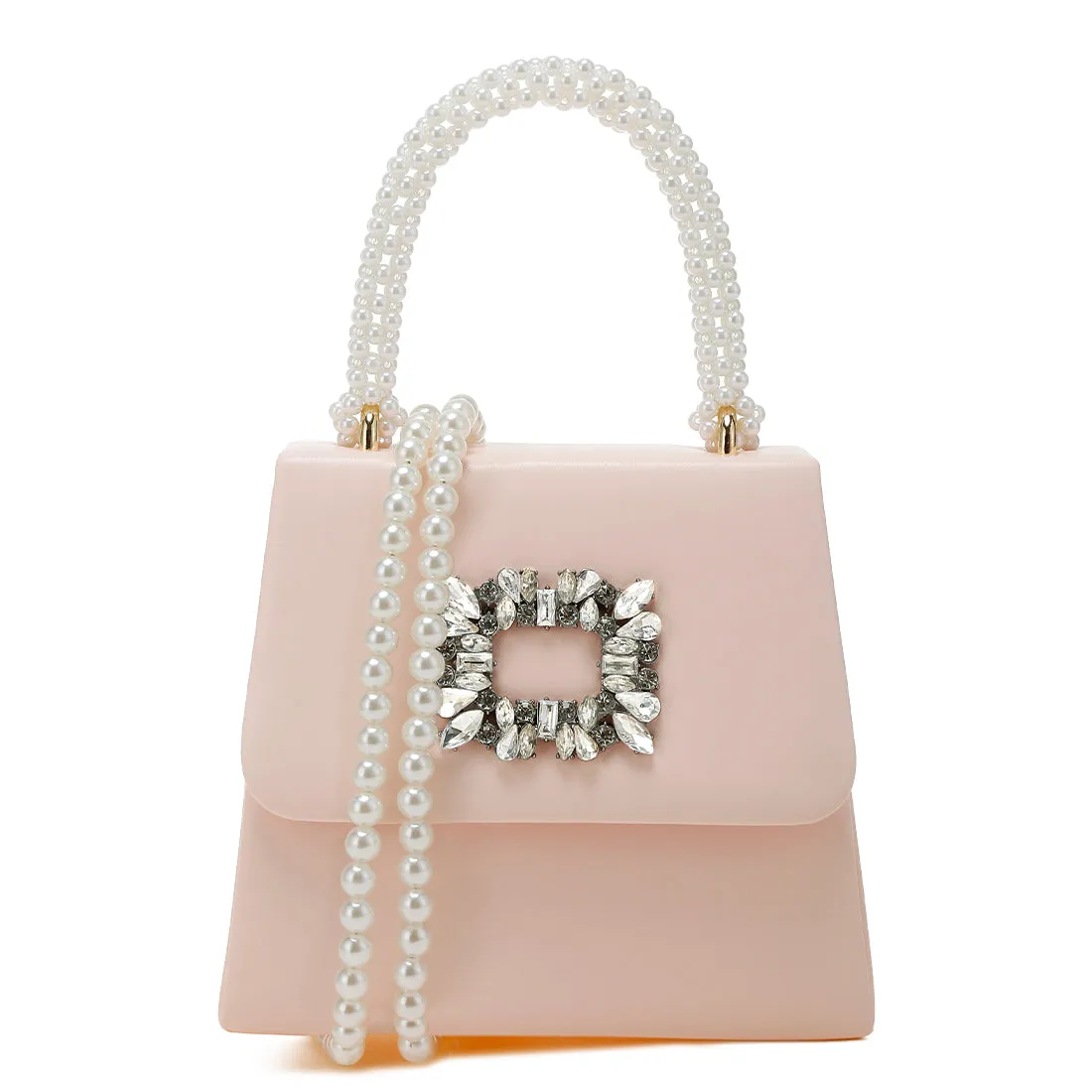 Pearl Top-Handle Diamante Brooch Bag