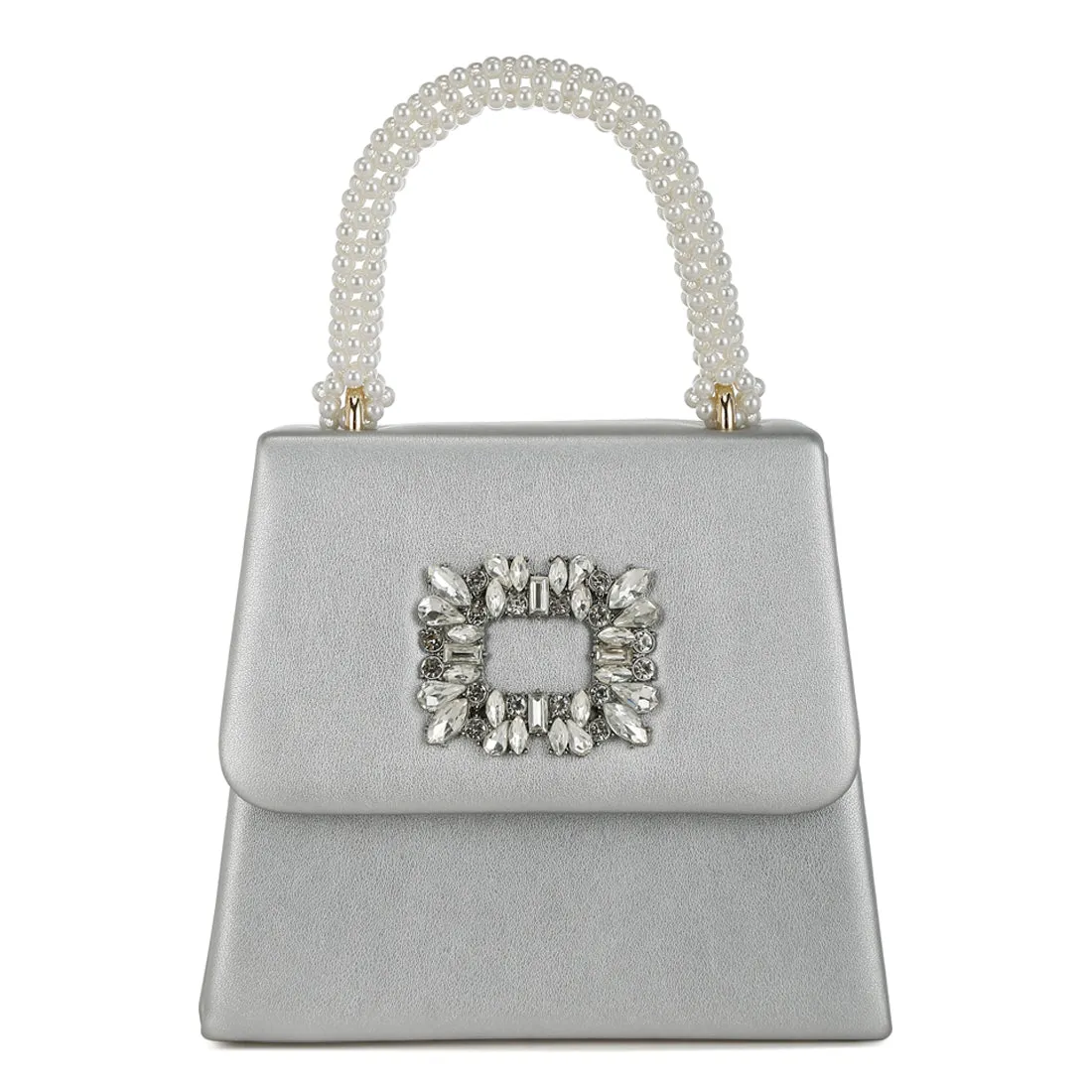 Pearl Top-Handle Diamante Brooch Bag