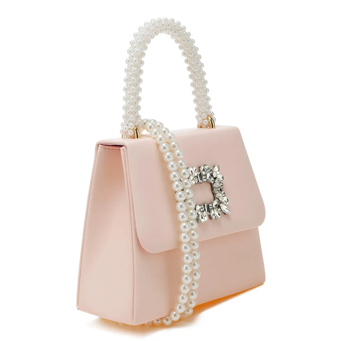 Pearl Top-Handle Diamante Brooch Bag