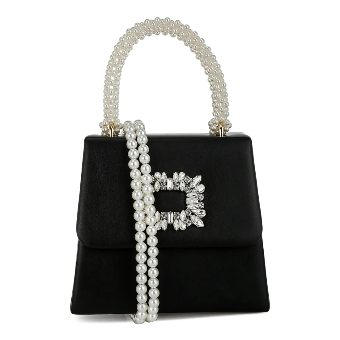 Pearl Top-Handle Diamante Brooch Bag