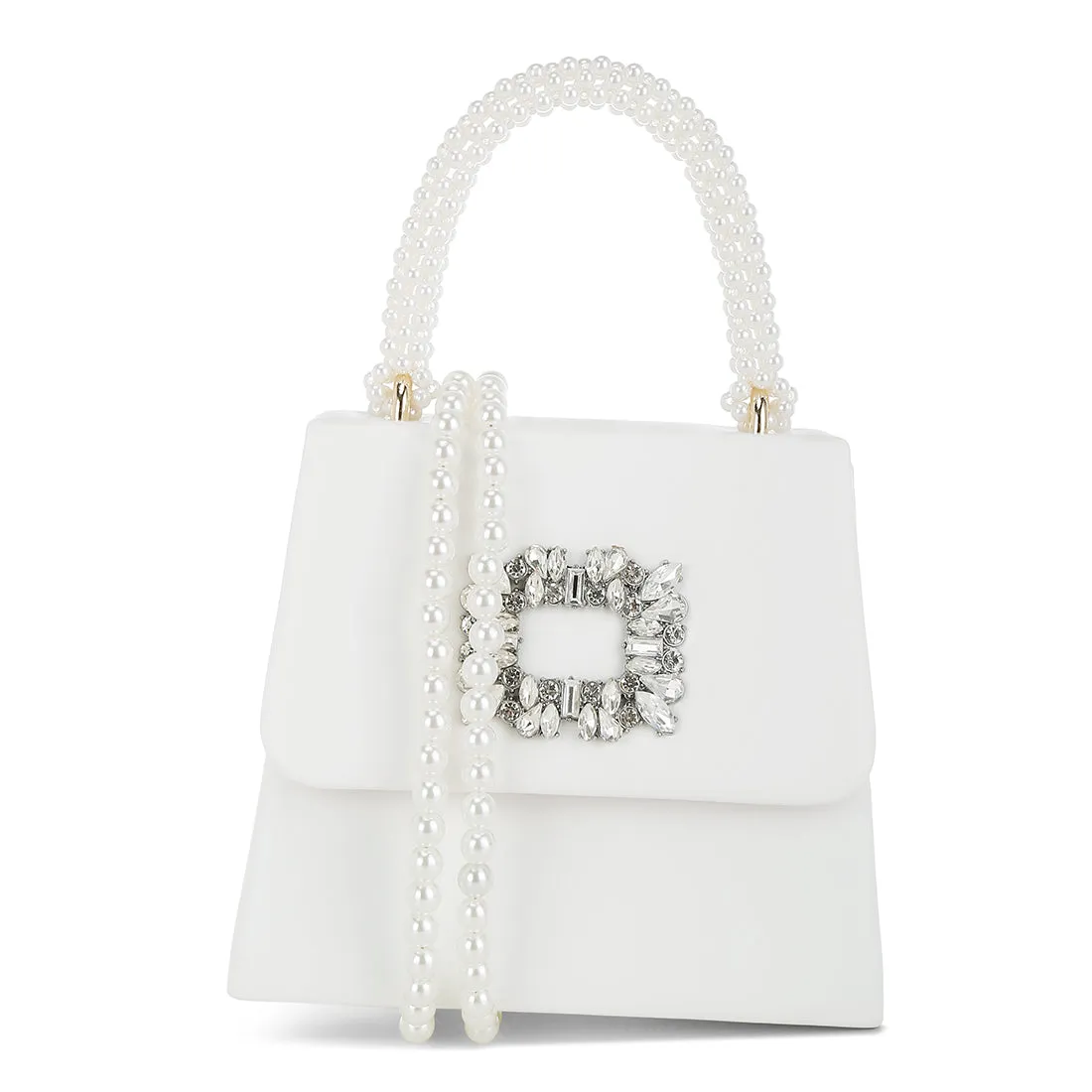 Pearl Top-Handle Diamante Brooch Bag