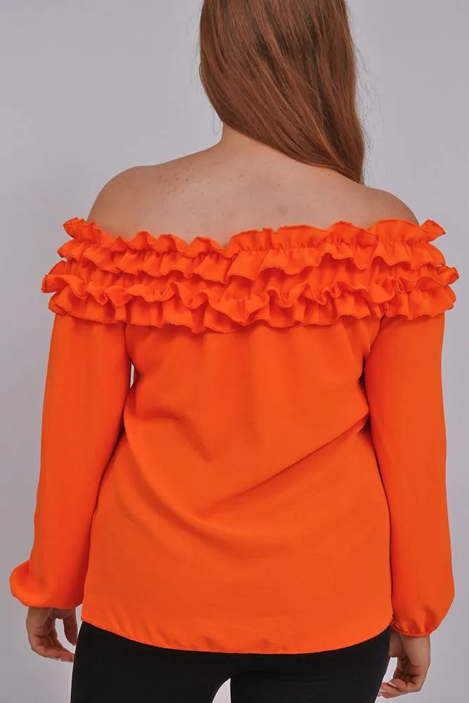 Plain Ruffle Neckline Top