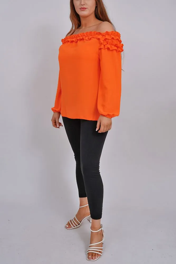 Plain Ruffle Neckline Top