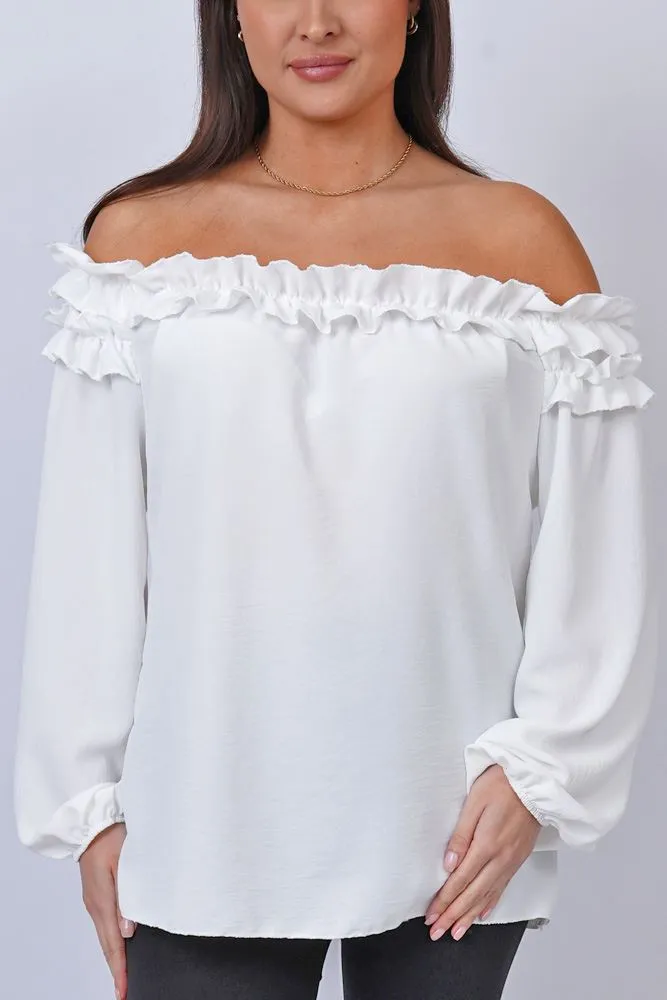 Plain Ruffle Neckline Top