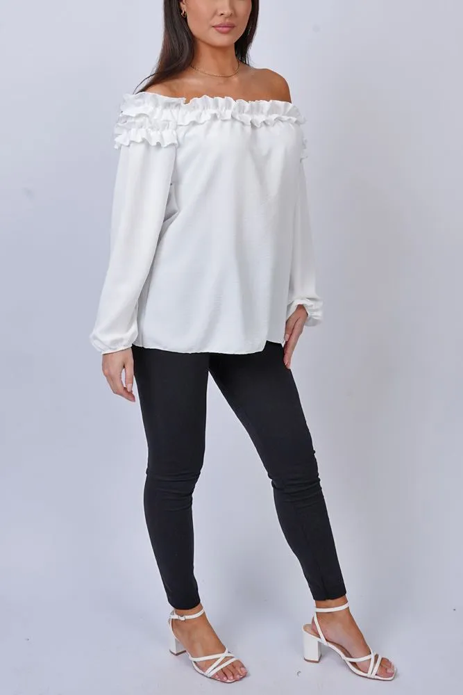 Plain Ruffle Neckline Top