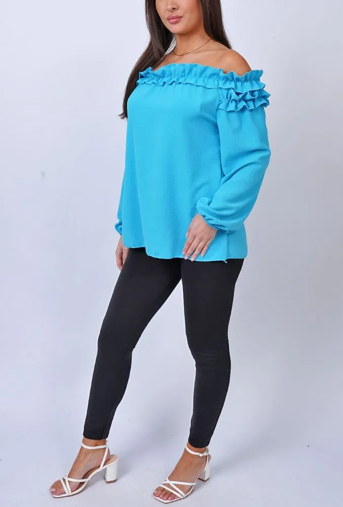 Plain Ruffle Neckline Top