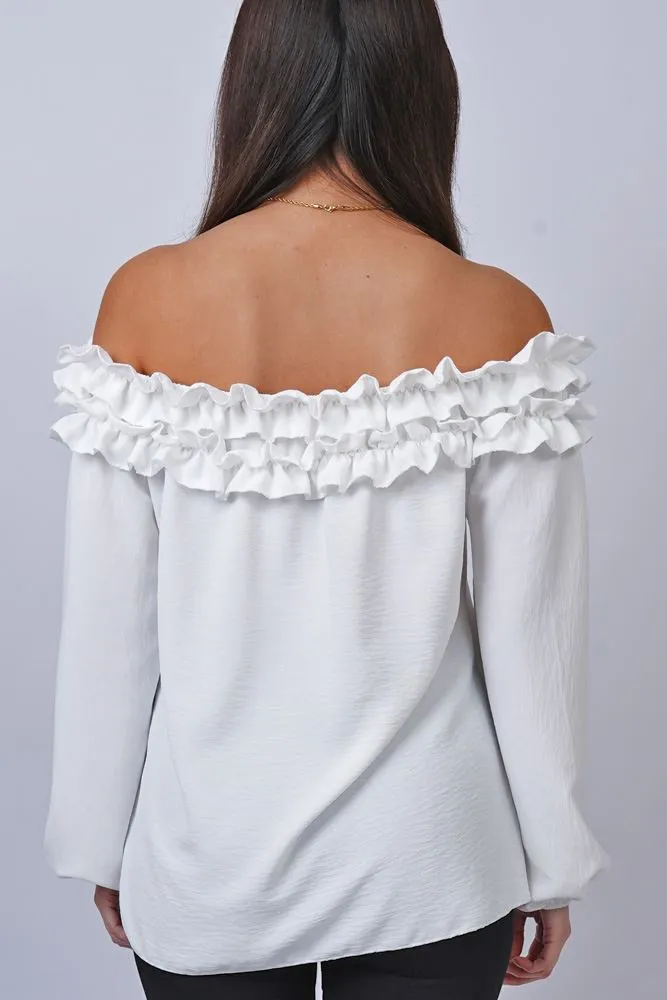 Plain Ruffle Neckline Top