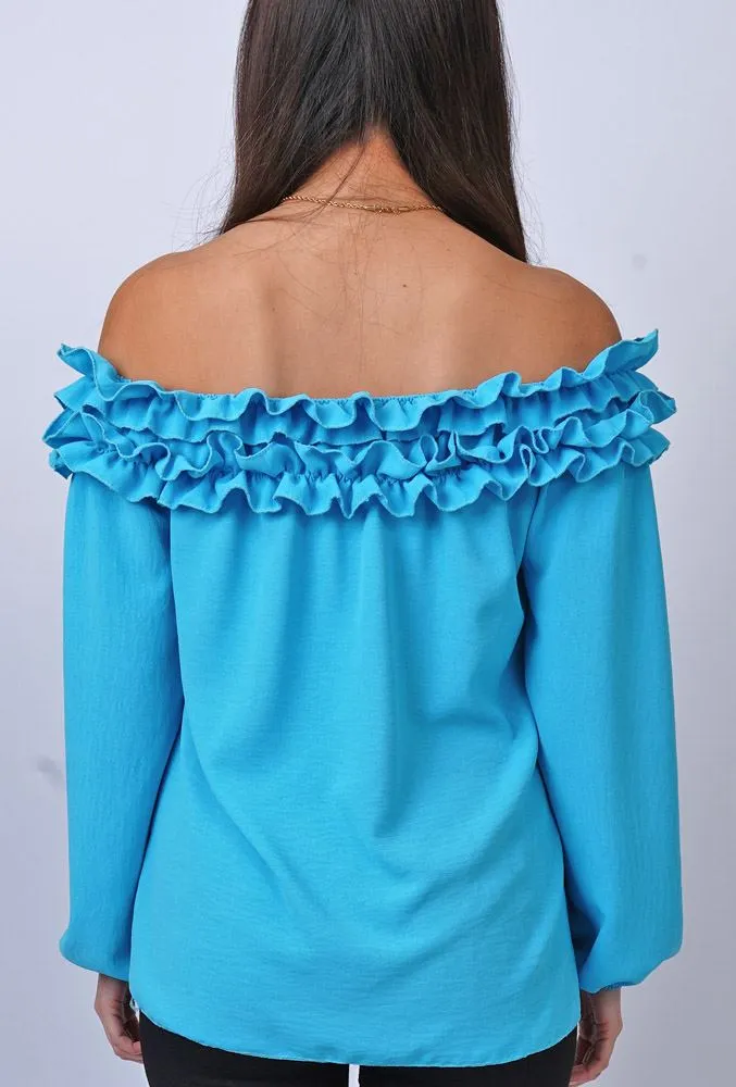 Plain Ruffle Neckline Top